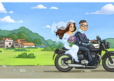Originální svatební oznámení s motocyklem